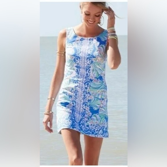 Lilly Pulitzer 0 Cathy Bay Blue Coasting Engineered Shift Dress. - Picture 3 of 16